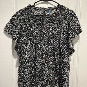 Old Navy Black and White Relaxed Smocked Blouse